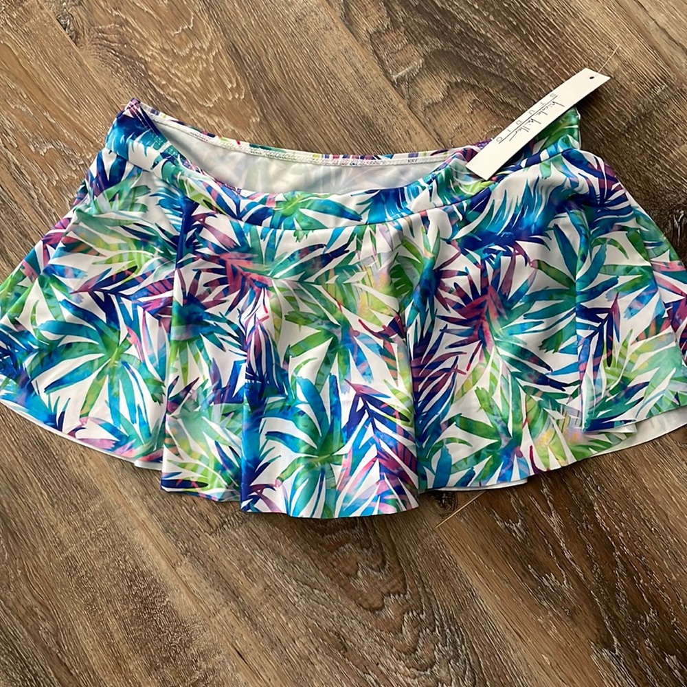 Skirted bikini bottoms bnwt size large Nicole Miller tropical lake Baltic